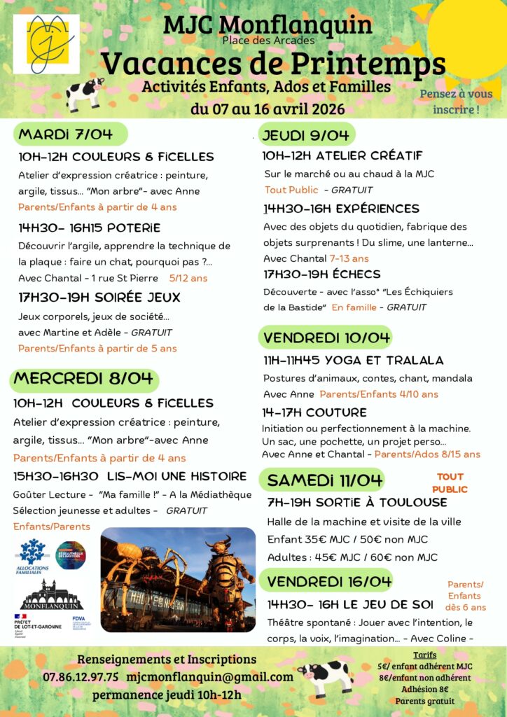 🌸 Vacances de Printemps à la MJC de Monflanquin 🌸