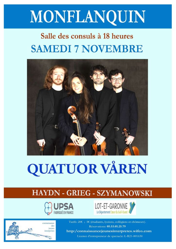 🎻 Le Quatuor Våren à Monflanquin : un rendez-vous à ne pas manquer !